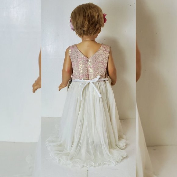 AMERICAN PRINCESS FLORAL CORKSCREW-TULLE PARTY DRESS TODDLER GIRLS 5T ROSEGOLD - Picture 6 of 10